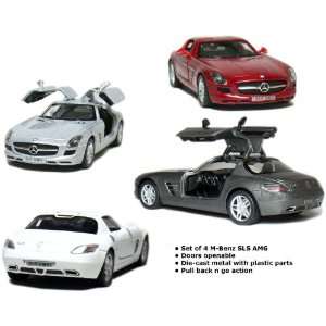  Set of 4: 5 Mercedes Benz SLS AMG 1:36 Scale (Grey/Red 