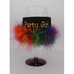  Party Girl Wine Koozie with Rainbow Maribou: Home 