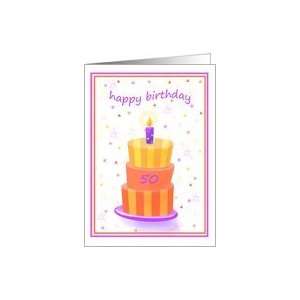  50 Years Old Happy Birthday Stacked Cake Lit Candle Card 