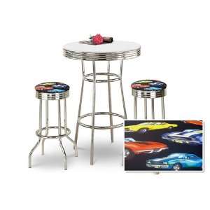   Chrome Old Muscle Car Hotrod Fabric Seat Barstools: Home & Kitchen
