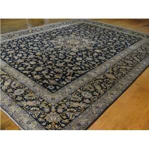  911 x 1210 Navy Blue Persian Hand Knotted Kashan Rug 