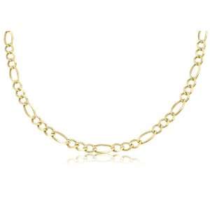  14K Solid Gold Yellow Pave Figaro Link Chain Necklace 6mm 