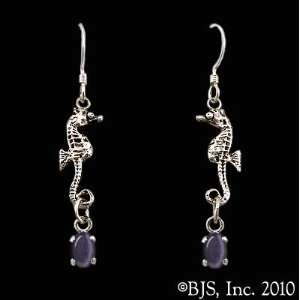  Seahorse Earrings with Gem, Sterling Silver, Purple set 