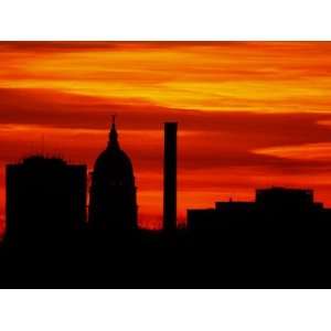 Sun Sets Behind the Kansas Statehouse in Downtown Topeka Photographic 