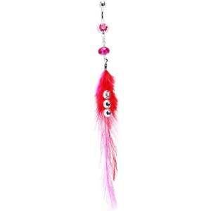  Trendsetter Pink and Red Feather Belly Ring: Jewelry