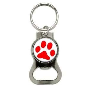    Paw Print   Red   Bottle Cap Opener Keychain Ring Automotive