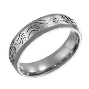  Titanium Engraved Wave Band   Size 8 Jewelry