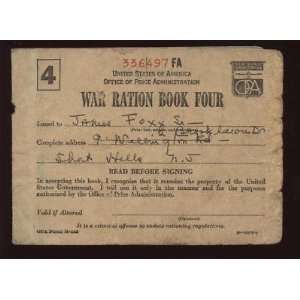 War Ration Book Four Issued to Jimmie Foxx   MLB Books  