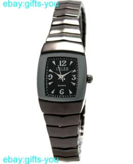 New Black Dial Gunmetal Tone Watchcase Square Ladies Women Bracelet 