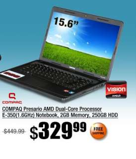 COMPAQ Presario AMD Dual Core Processor E 350(1.6GHz) Notebook, 2GB 