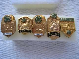 VINTAGE 10K Gold Filled AGRICULTURE PINS, Tractor, Swine Soil 