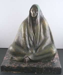 Francisco Zuniga SEATED WOMAN WITH SHAWL PRAYING Bronze Sculpture 