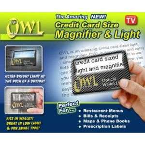 OWL Credit Card Size Magnifier & Light   2 PAK  