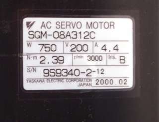 Yaskawa SGM 08A312C AC Servo Motor w/Brake *EXCELLENT*  