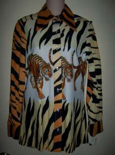 NWT NOS Vintage 70s TIGER Print Stripe Dress Shirt M 12  