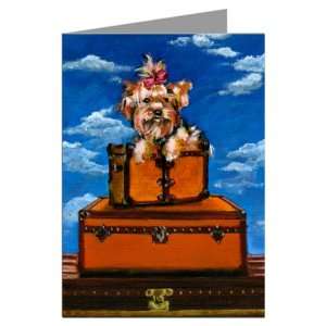 Yorkshire Terrier on Vintage Louis Vuitton Inspired Luggage Notecard 