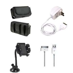  4in1 Home Travel Charger+Leather Case Belt Clip+USB Data 