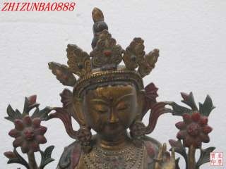 18Tibetan pure Bronze coloured decoration Green TaRa Quan yin Buddha 