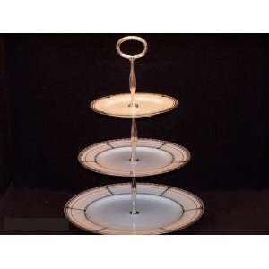  Noritake Palmer Platinum #4351 Hostess Tray 3 Tier 