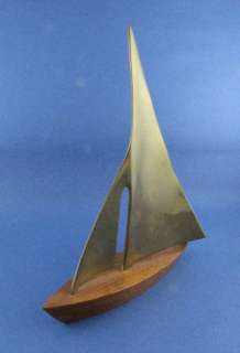 Stylized Sailboat Sculpture Brass & Wood Abstract Rendering  