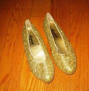 Storybook Heirlooms Gold Glitter Shoes Flats size 4 Girls Princess 