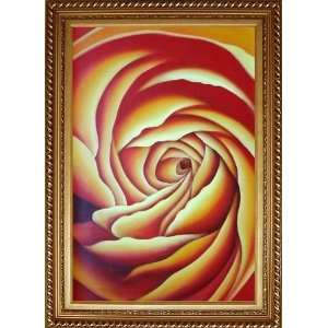 : Giant Yellow Rose Oil Painting, with Exquisite Dark Gold Wood Frame 