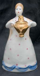 Old PORCELAIN sculpture Girl Gold Samovar DULEVO mark  