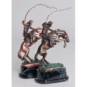 6.5 inch Copper Color Cowboy On Horse Figurine Statue 