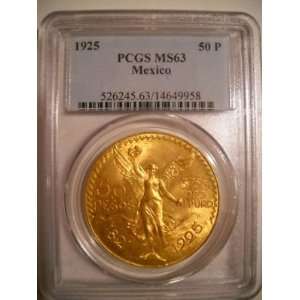 1925 Mexican 50 peso Gold 1.2 oz PCGS MS 63 MS63 