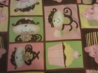   Mumm monkeys and cupcakes squares print fleece pink 4 yrds  