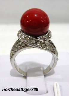 Red Coral crystal silver ring size 6.7.8.9  