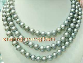AAA4810 11mm Natural south sea SILVER gray pearl necklace 14K  