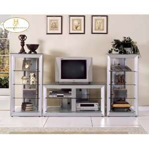    Sleek 3 Piece Nickel and Glass Entertainment Center