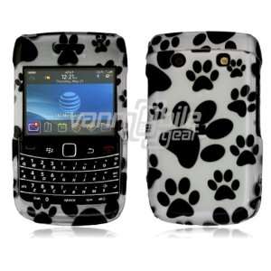 WHITE BLACK PAW PRINT DESIGN CASE + LCD SCREEN PROTECTOR for BB BOLD 