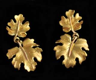 Estate Italy Buccellati Leaf Solid 18k Gold Earrings  