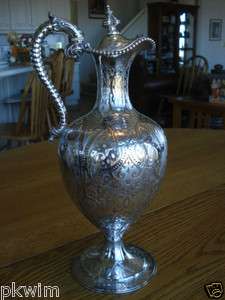   STERLING SIVLER CLARET JUG*EWER OLD 1858 BY ROBERT HANNELL*HANDCHASED