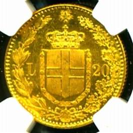 1882 R ITALY GOLD COIN 20 LIRE * NGC CERTIFIED GENUINE & GRADED MS 62 