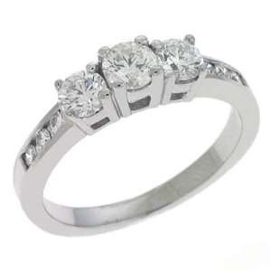  14k White 3 Stone Designer 1 Ct Diamond Ring   Size 7.0 