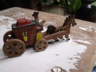 Vintage Lot 4 Miniature Wood Horse & Carriages Stagecoach Drivers Hand 