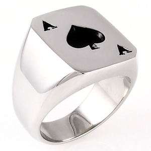 Mens Biker Ace of Spades 316L Stainless Steel Poker Luck Ring size 8 