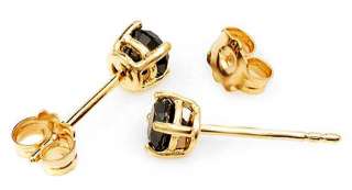 14K. Yellow Gold Genuine Black Diamonds 1 ct. TW Stud Post Earrings 