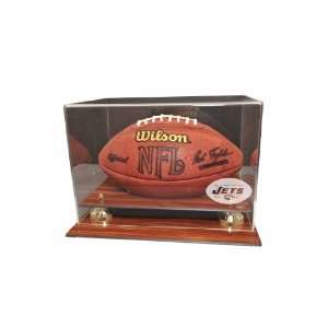 New York Jets Wood Finished Acrylic with Gold Risers Football Display 