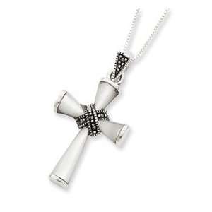   Silver Marcasite & Mother of Pearl Cross Pendant Necklace: Jewelry