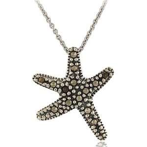  Sterling Silver Marcasite Starfish Necklace Jewelry