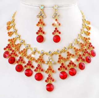 free 1set Tassels wedding women\s Necklace Earring Set gold plated 