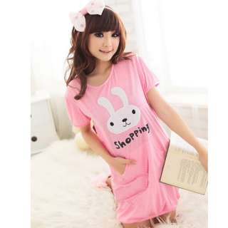 New Korea Womens Cute Pink Bunny Pocket Home Dress  