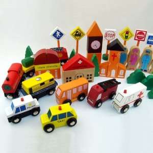   City Scene Wooden Blocks, Children Building Block Set: Toys & Games