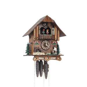  Forest house with moving wood chopper and mill wheel