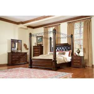   Brown Finish Wood Canopy Bedroom Set   4 Piece