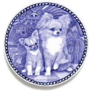  Chihuahua (Long Hair) & Puppy: Danish Blue Porcelain Plate 
